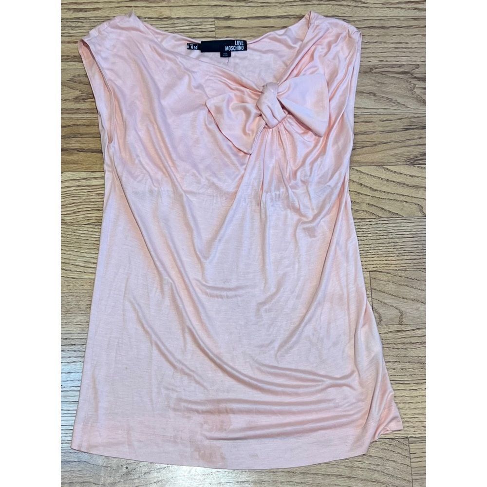 LOVE MOSCHINO Peach Sleeveless Bow Top Built In Bandeau Viscose Silk Sz 6
